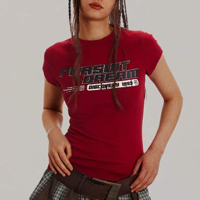T-shirt a maniche corte da donna, T-shirt a maniche corte stile hot girl retrò, T-shirt stile strada, T-shirt a maniche corte stile hot girl sportiva,