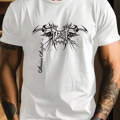 T-shirt bianca da uomo con stampa del logo Tapout, t-shirt da uomo girocollo, 220 g/m², per l'estate, in puro cotone, maniche corte (1 pezzo)