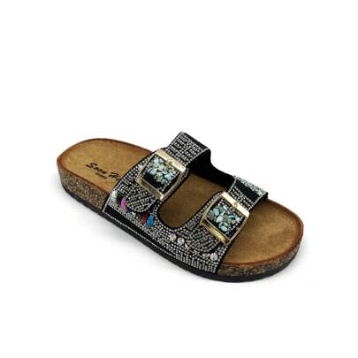 Sandali con suola in sughero, fibbie ornate, eleganti sandali estivi da donna