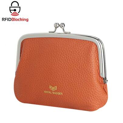 Royal Bagger RFID Coin Borse per le donne, Fashion Kiss Lock Change Pouch, Doppia Clip Key Card Storage Bag