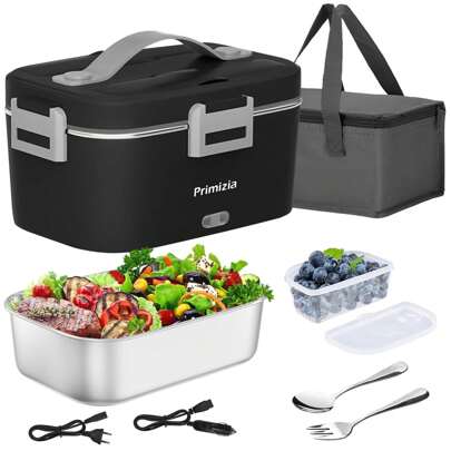 Lunch Box Elettrico (75 W/12 V/24 V/220 V), Lunch Box Elettrico Portatile 1,8 l per Casa e Auto, Contenitore in Acciaio Inox 304