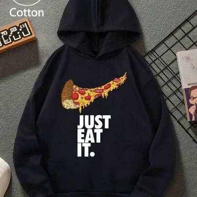 Felpa casual e oversize da bambino con stampa "Just Eat It" a motivo pizza, manica lunga, stile casual e comodo, adatta a bambini e bambine, in stile