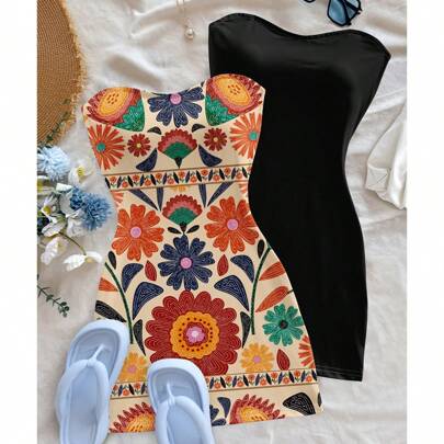 Abito corto da donna con fantasia vintage colorata, stile vintage, colore tenue albicocca, stile casual da vacanza, sexy, carino, stile Y2K Coconut Gi