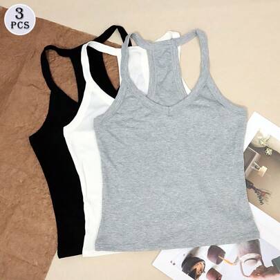 3 Pezzi Canotte Donna, Top Intimi Aderenti Senza Maniche