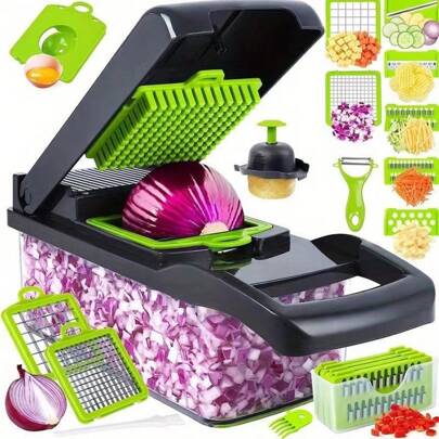 Set da 14/16 pezzi, tritatutto per verdure di alta qualità, affettatore di frutta multifunzionale, grattugia con impugnatura, affettatore di verdure,