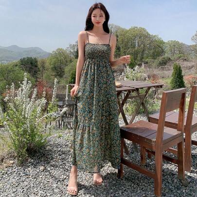 Vestito da donna a fiori con volant, motivo paisley, adatto per crociere e look estivi