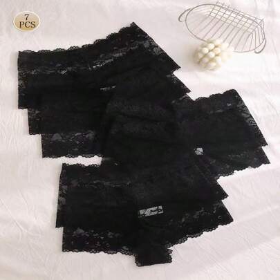 7 pezzi/pacchetto Slip da donna con pizzo nero, slip sexy e comodi