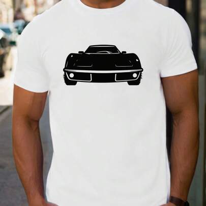 Maglietta da uomo Corvette Front Half Grill View Silhouette T-shirt di San Valentino, 1 pezzo 220gsm girocollo casual pesante in puro cotone