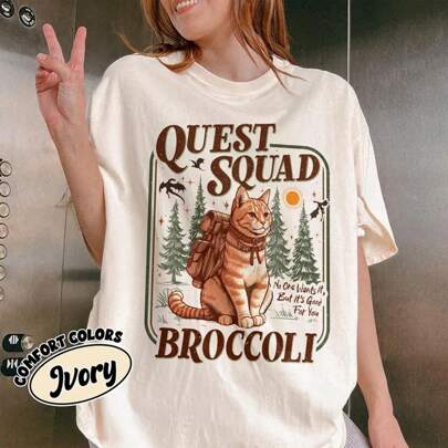 Camicia comoda color broccoli della Onyx Storm Quest, Camicia della Quarta Ala, Maglietta con gatto broccoli, Maglietta dei fan di Ridoc Romantasy, Ma