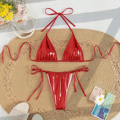 Bikini a due pezzi color tinta unita lucida - Micro bikini estivo 2025