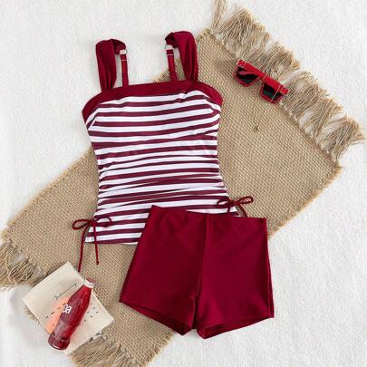2 Pezzi Set Tankini A Righe Da Donna, Costumi Da Bagno Casual Sexy Da Spiaggia, Tankini Sportivi Stile Europeo E Americano