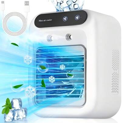 Condizionatore d'aria portatile, raffrescatore d'aria ricaricabile, ventilatore da scrivania con serbatoio dell'acqua da 500 ml per ambienti, viaggi,