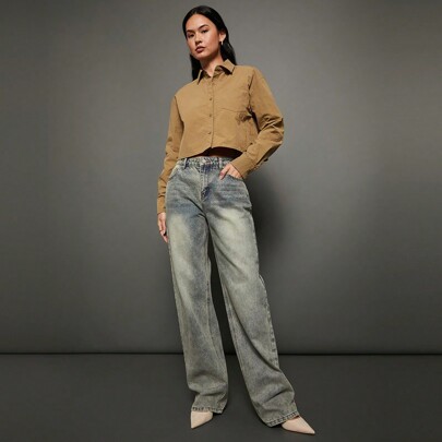Jeans premium a gamba dritta in denim 91% cotone stile anni 90