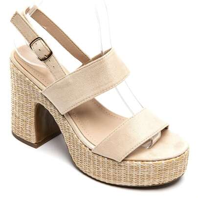 Sandali Compensation Elegance in Raphia e Simili Cuir Métallisé - Talon Haut Epais e Sposa Regolabili