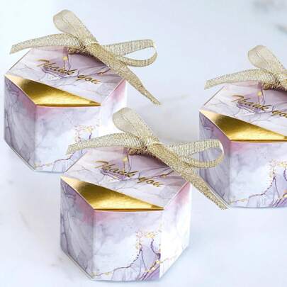 50 pezzi Piccole scatole da regalo per feste, scatole bomboniere matrimonio, scatoline da regalo in marmo mini con fiocco in oro glitterato, per Natal