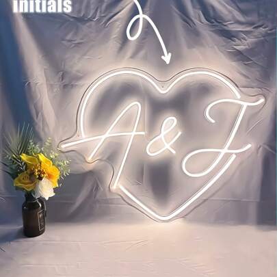 Scritta al neon incisa USB con iniziali personalizzate, prime iniziali del matrimonio personalizzate, insegne al neon a LED personalizzate, multifunzi