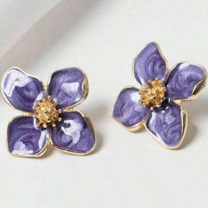 Luoshen Flower French Retro Port Style Drop Glazed Red Flower Orecchini, Accessori per unghie con piccoli fiori tridimensionali