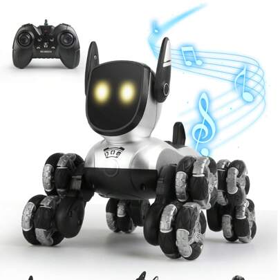 1 pezzo Cane robot telecomandato 8WD, cane robot meccanico 2.4GHz, giocattolo robot auto da corsa fuoristrada con musica, luci, rotazione a 360°, adat