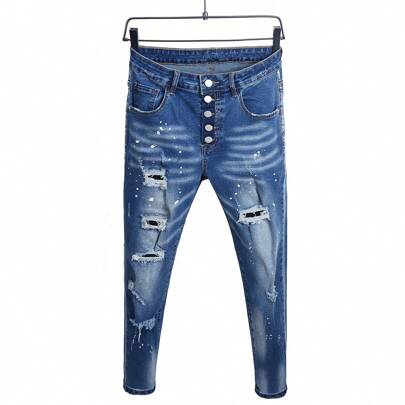 Jeans slim fit lavati stropicciati di taglia extra per uomo
