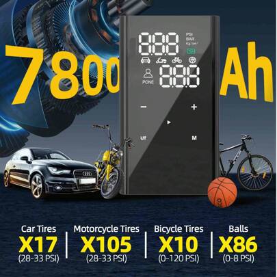 yanace 8000mAh Compressore Aria Portatile, Velocità 4X, 150PSI Compressore Aria Portatile Auto a Batteria, Mini Compressore Portatile Moto, Pompa Elet