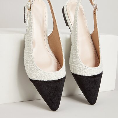 Donna Ballerine slingback bicolore a punta elegante tweed