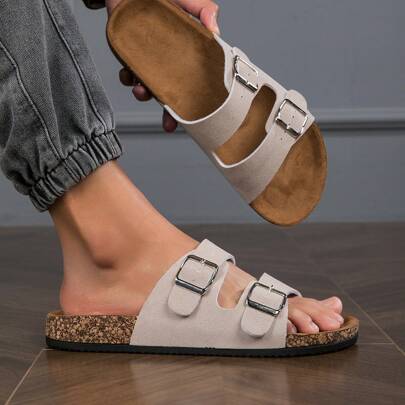 Sandali alla moda da uomo stile Birken, con suola in sughero, leggeri e confortevoli, tomaia in pelle PU, chiusura regolabile a strappo, suola in sugh