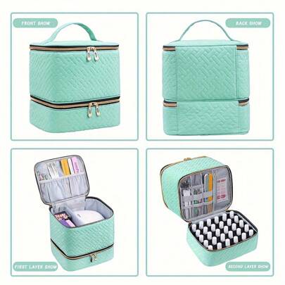 Borsa porta smalti, borsa imbottita a doppio strato per conservazione smalti, custodia per trasporto smalti gel, contiene 30 flaconi di smalto e lampa
