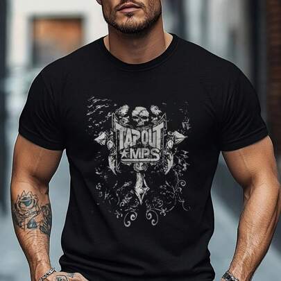 Maglietta nera da uomo con disegno "Tapout MPS". T-shirt casual da uomo in puro cotone a maniche corte con scollo rotondo, 220 g/m² (1 pezzo)