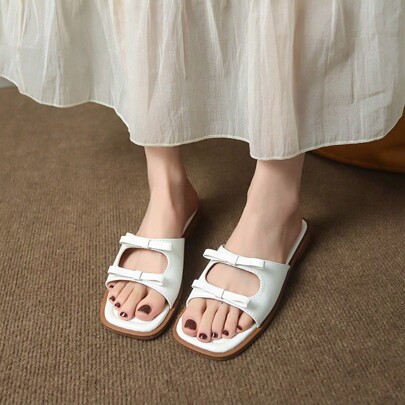Donne Di Stile Francese Fashionable Fiocco Decorativo Pregevole E Versatile Summer Slipper, Vintage Hollow Out Low Heels Di 2.3cm, Perfetto Per L'este