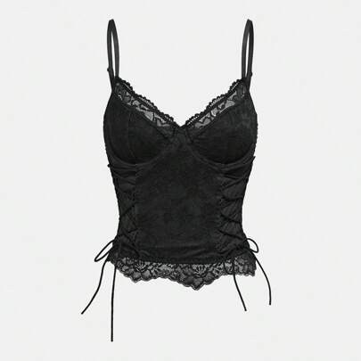 Canotta da donna sexy con lacci in pizzo, orlo asimmetrico, regalo per San Valentino