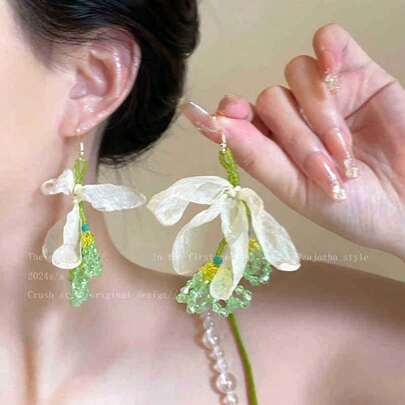 Orecchini in tessuto con fiori gialli in stile festivo, orecchini da donna, dolci, nuovi, con piccoli orecchini, orecchini con personalità esagerata,