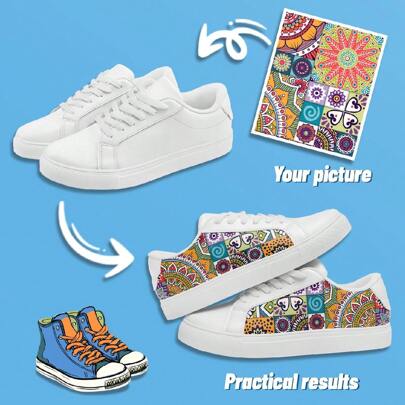 1 Paio di Scarpe da Skate Sintetiche Personalizzate, Sneaker Personalizzate, Scarpe da Skateboard Personalizzate, Sneaker Sintetiche Personalizzate a