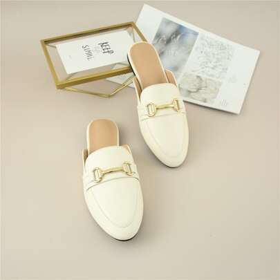 in metallo dettaglio cuciture Mules piatte , beige elegante puro metallo monocolore Mules con Tacchi a spillo