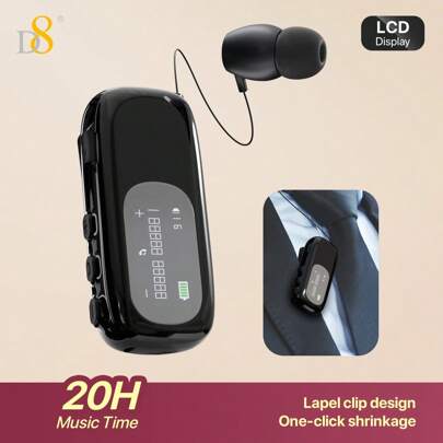 Auricolare senza fili retrattile D8, cuffie sovraurali con display LCD, auricolari stereo, microfono anti-rumore, molletta, auricolare vivavoce confor