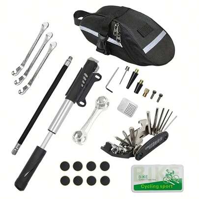 1 Set Kit multifunzionale per riparazione bicicletta, Set attrezzi bicicletta combo, inclusi 1 Borsa portasella bicicletta, Mini kit pompa bicicletta,