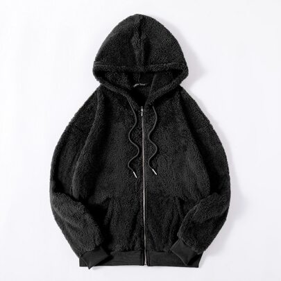 Giacca teddy con zip con cappuccio con coulisse con tasca obliqua