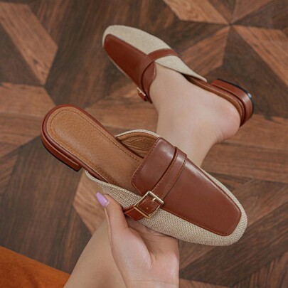Scarpe Mule In Canvas Per Moda - Comode, Punta Tonda, Slippers Piatte Con Fascia Singola Per Donna