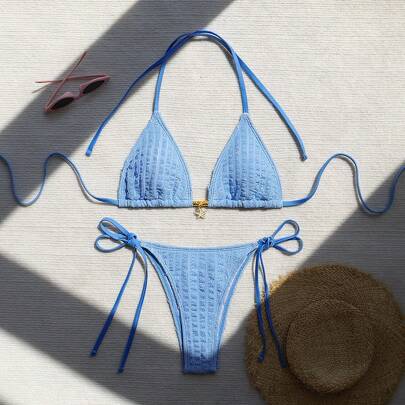 Set bikini sexy da donna Summer Beach tinta unita con scollo all'americana con set bikini separato