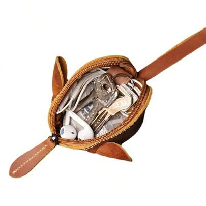 Porte-Monnaie Souris in Cuir, Petit Porte-Monnaie in Cuir, Petit Bourse, Cuir Pochette de Clé, Bourse de Clés per bambini, Marron Clair, Vintage, per