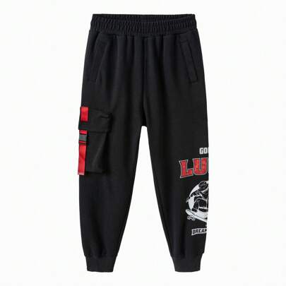 Pantaloni jogger per ragazzi pre-adolescenti, pantaloni lunghi di moda con risvolti, adatti per la primavera