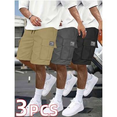 3 pezzi Shorts cargo casual da uomo tinta unita, shorts estivi da uomo, shorts cargo da uomo, pantaloncini multi-uso da uomo. Questi shorts da uomo ha