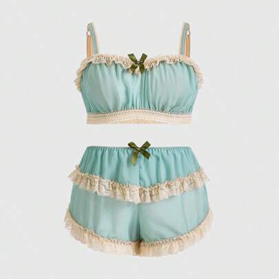Set Di Lingerie Sexy In Pizzo Floreale Con Fiocco Per Donne Taglie Forti