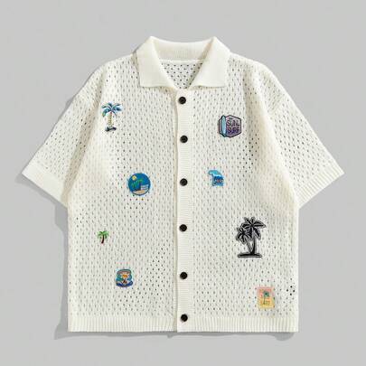 Camicia maglia oversize uomo, maglia a maniche corte in maglia
