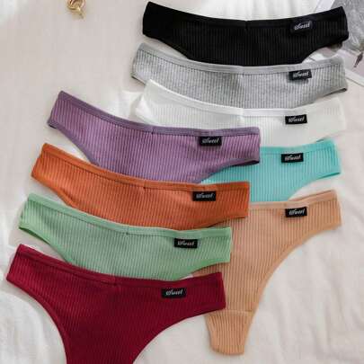 9 pezzi/set Perizomi in tessuto a costine multicolore ad alta elasticità con logo SWEET sexy per donne, perizomi carini e dolci