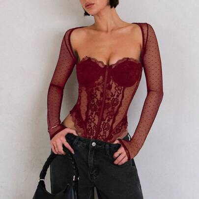 Corpetto da donna con spalline a spaghetti, in pizzo e toppe, nero, body sexy, costume da gatto, abbigliamento da club sexy per donne, abbigliamento p