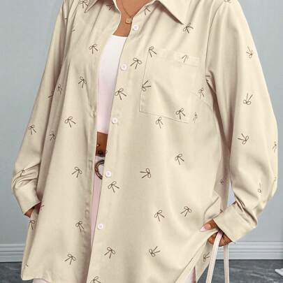 Blusa casual romantica con stampa a fiocco rosa, regalo di San Valentino, camicia da donna San Valentino rosa con fiocco