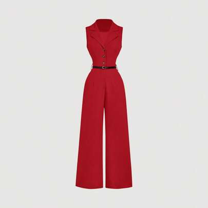 Jumpsuit vintage rosso con colletto e cintura, jumpsuit elegante, jumpsuit per uscire, jumpsuit stile western, look per vacanze