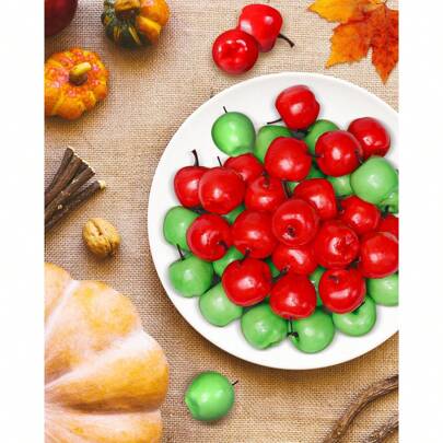 40 pezzi di mele artificiali, mele di frutta artificiale, decorazione di simulazione realistica, mele rosse e verdi realistiche, adatte per il tavolo
