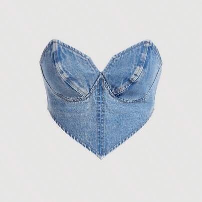 Top bustier in denim con sexy taglio a V per donne alla moda