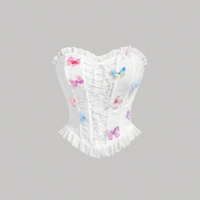 Corsetto da donna, top crop multicolore di stile vintage, top bianco, top estivo, top per concerti, top a farfalla, top carini